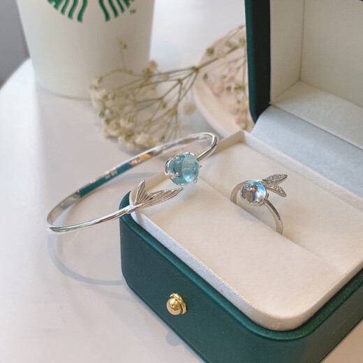 RSRDDY Old Phoenix 999 sterling silver moonstone mermaid bracelet for women 2025 new niche design bracelet bestie bracelet moonlight stone mermaid bracelet (two besties outfit) Lao Fengxiang same style