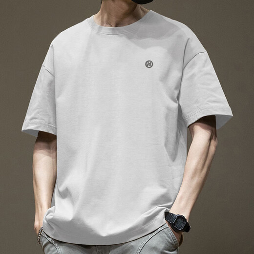 Lilang Trendy American Kurzärmelte T-Shirt Herren Sommer Pure Cotton Round Hals vielseitig Casual 2025 Neue Modemarke Loose Hong Kong Style T-Shirt White-1365 Kurzärärmelte-Pure-Baumwolls [Empfohlen 80-110jin [Jin gleich 0,5 kg] b