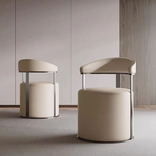 
Light luxury modern household living room large round stool backrest negotiation bedroom table and chair high-end tea table stool chair dressing stool [Original] cat claw skin - carbon steel