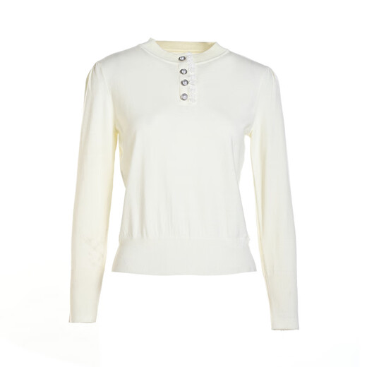 Historia clásica Sweater de manga larga de cuello redondo blanco para mujeres 2025 Sweater de encaje de diseño de diseño nuevo de estilo Pink L Pink L