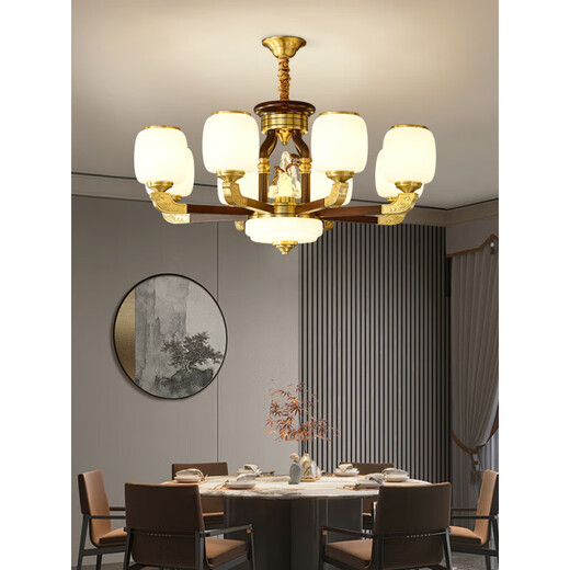 Weniger (NVC) Neue chinesische Kronleuchter Wohnzimmer Leuchten Walnussfarbe Chinesische Schlafzimmer-Esszimmerleuchten moderne und atmosphärische chinesische klassische Lampen HX9928 Kopf Drei-Farbton Licht