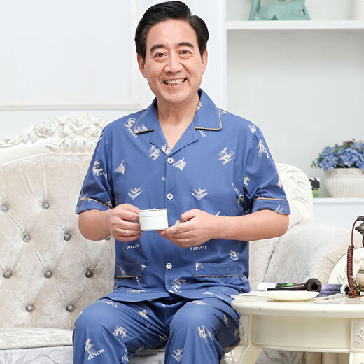 猫人 MiiOW睡衣男纯棉薄款短袖家居服套装老年爸爸男士睡衣夏季格子 短袖3937#图片色 2XL 建议140-160斤
