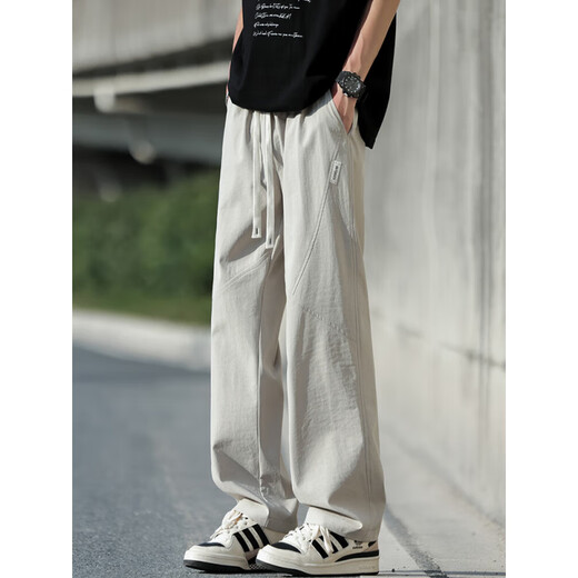 Aemape Summer Ice Silk Pantal pour les hommes mince 2025 Nouveau pantalon droit en vrac pour les hommes Breatchables pantalon à séchage rapide décontracté pour hommes K6636 Black M environ 90 ~ 110jin [Jin est égal à 0,5 kg] peut être porté