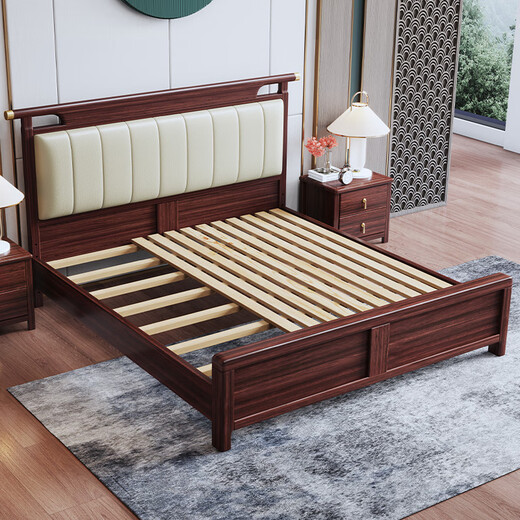 Nanzhu Neues chinesisches massives Holzbett Doppelte 1,8 Meter Hauptbett Weiche Kapuzenbett Vollmassives Holz Schwalbenschwanz Bettbrett 9904#