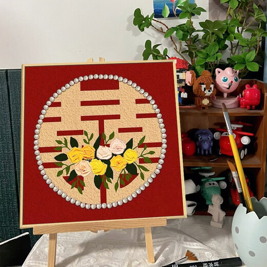 
Wedding gift Happy character texture painting Quartz sand digital oil painting Diy handmade rose decoration hanging painting qx10975 texture painting 40*40cm thick solid wood inner frame + decorative outer frame