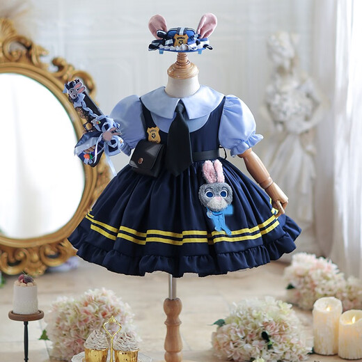 
MiSHIDE (MISHIDE) Princess Lolita Dress Children's Girls 2025 Summer Short Sleeve Lolita Princess Dress Birthday Cos 9738 Rabbit Police Skirt with belt + waist bag + collar 7 100cm All size