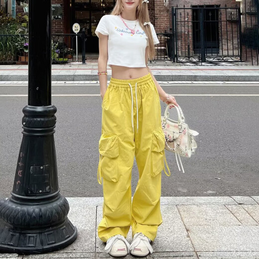 Pantalon de travail de usure de dopamine simple décontractée pour les femmes au printemps et à l'été cordon hip-hop mince-feel large pantalon de plancher