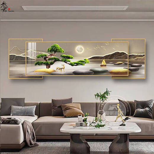 咏幻客厅墙壁画挂画沙发背景墙装饰画感客厅大白墙客厅叠加画 K829/金鹿+财 叠加总长50*160cm/晶瓷画/金铝