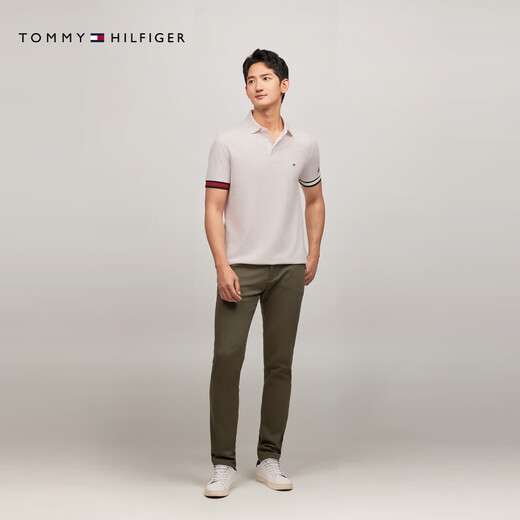 Tommy Hilfiger spring and summer men's pique mesh contrasting color cuffs trendy multi-color casual lapel short-sleeved T-shirt POLO shirt Yunmu White AC0 M (recommended 130-140Jin Jin equals 0.5 kg)