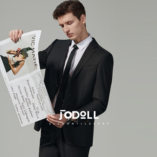 JODOLL乔顿【进口澳洲羊毛】商务休闲四季款西服外套男职业上班正装西装 炭黑色 54 B