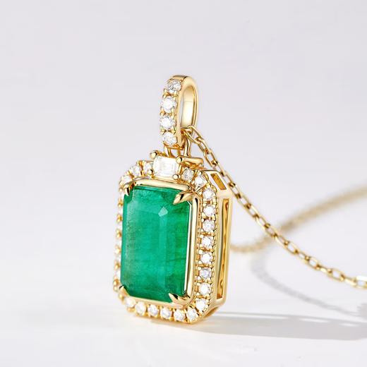 HEEKAIYI emerald gemstone necklace women's diamond pendant luxury jewelry Chinese Valentine's Day birthday gift for wife and girlfriend 18K gold emerald necklace (approx. 1.6ct)