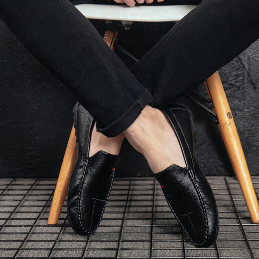 
Spider KING 2025 spring and summer new beans shoes men's leather shoes Korean version driving shoes lazy shoes social trend casual men black 9880 39 one size smaller