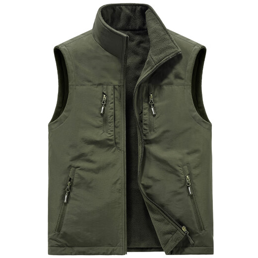 Walking Dragon Men's Velvet Vest Casual Reversible Vest Fishing Photography Vest 1806 Khaki Velvet L (125Jin Jin is equal to 0.5kg -140Jin Jin is equal to 0.5kg)