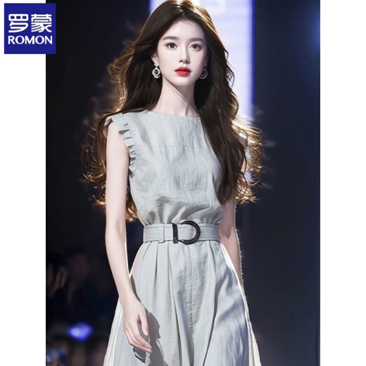 罗蒙连衣裙女2025夏季冷淡系复古无袖气质质感公主小众设计收腰中长裙 图片色 XL 推荐115-130斤