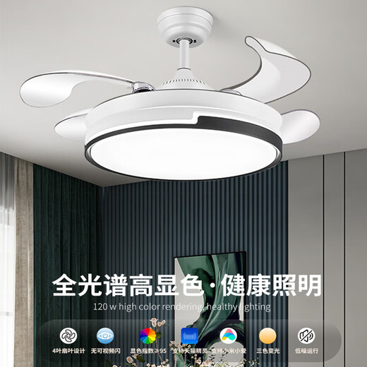 Leishi Lighting NVC fan light 2025 new home living room dining ceiling fan light bedroom electric fan chandelier integrated lamp 12048 model-48 inch-support elf + Wujibian