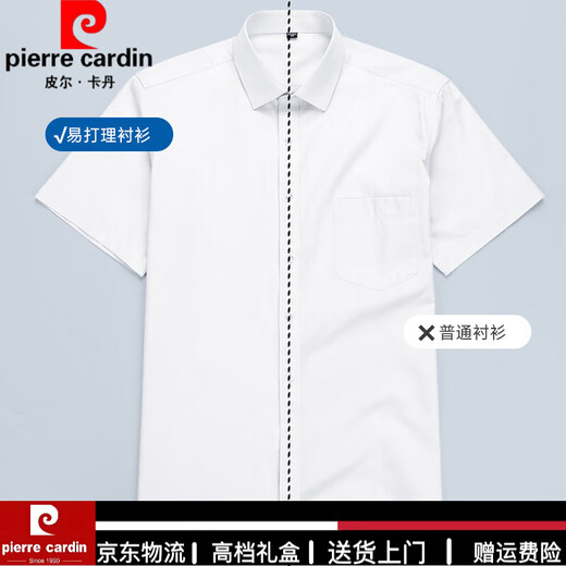 皮尔卡丹（PIERRE CARDIN）高端品牌男士衬衫长袖感免烫商务正装春夏季休闲条纹白衬衣 高端DX6626【现货速发】 40