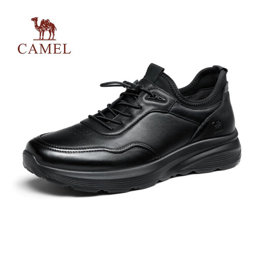 Camel (CAMEL) business sports casual leather shoes, soft and comfortable men's 2025 autumn and winter new velvet men's shoes G14A220715 black single lining four seasons 42