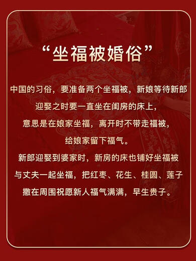 甜苗苗坐福垫结婚新娘床上坐垫百福被婚房布置装饰压床喜被婚庆备婚用品 天降五福坐福被彩金刺绣9898cm