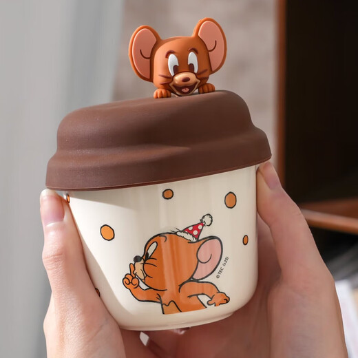 Genuinely authorized Tom and Jerry cute cartoon ceramic cup for office students with silicone cover small cup mug silicone cover cup-Little Jerry 1 piece 260ml