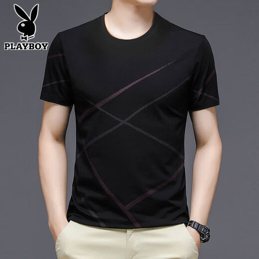 
Playboy (PLAYBOY) Playboy Short-sleeved T-shirt for Men's V-neck Ice-Merky Cotton Sweatshirt Half-sleeved Thin Printed T-shirt Men's Fashion 13807# Blue Short-sleeved T-shirt M