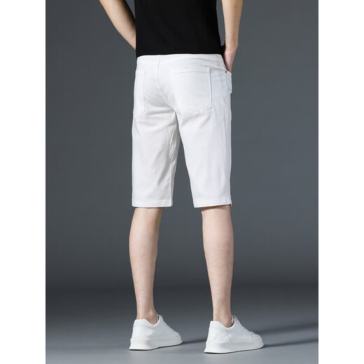 JOEONE high-end white denim shorts men's slim feet summer thin cotton versatile five-point men's pants 5-point mid-pants 1098-white 28