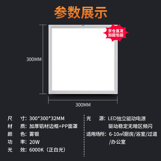 NVC kitchen light led integrated ceiling light gusset light bathroom flat light panel light 20w