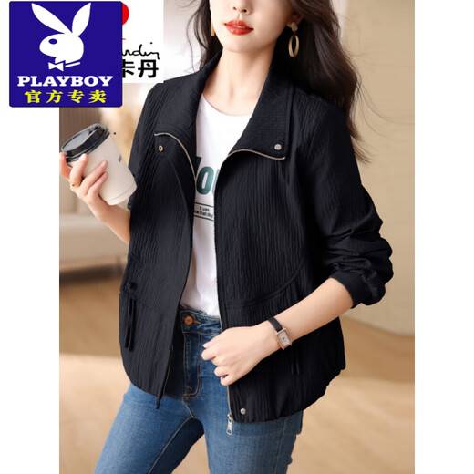 花花公子（PLAYBOY）女士短外套2025早秋新款时尚气质流行妈夹克上衣春秋休闲棒球服 卡其色 M