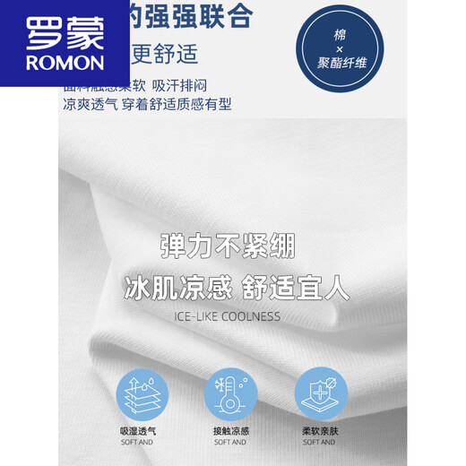 罗蒙（ROMON）冰丝棉贴布刺绣圆领短袖t恤男士2025夏季新款宽松体恤衫潮 白色 6630 M 体重90-110斤