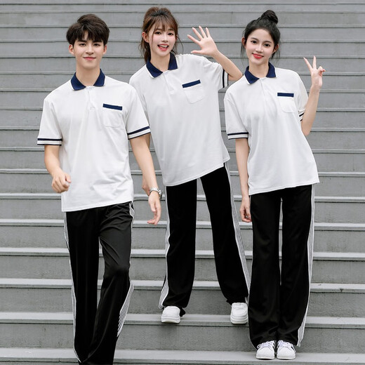 Cool Zhang (Kuzhang) Suit de clase Traje de verano Estudiantes de secundaria Estudiantes Sports Reunión de la ropa del equipo Camisa del jardín del jardín Camisa de trabajo Men y mujeres 9922 Pantalones negros XS