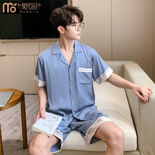 Modal haut de gamme Pyjama MODAL PAJAMAS Été Shorts à manches courtes à manches courtes et fines vêtements de maison de grande taille Men d'été 3899 Gris noir L (poids 100 à 139)
