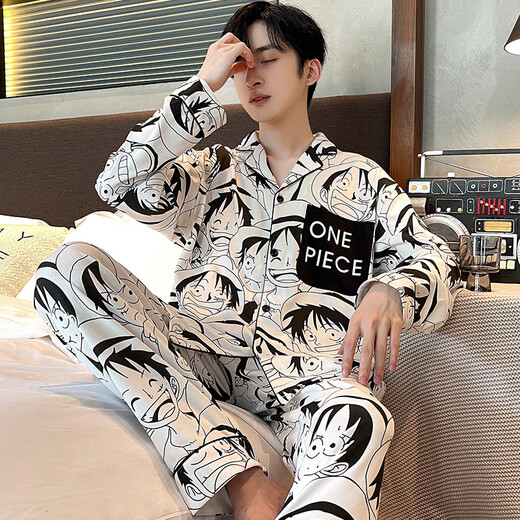 Un Yuxiao Pajamas Spring y Autumn Springs Long Sanges Algody Algodón Pura Estilo delgado para adolescentes Autumn Men's Ropa para hombres 100% Algodón para algodón para la ropa exterior 9230 CONAN XXL (180 cm de peso recomendado 150-185)