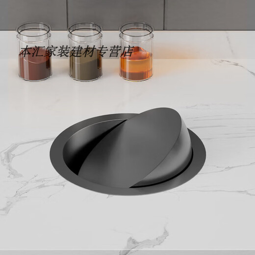 Borage kitchen countertop stainless steel embedded trash can cover household bathroom sink flip cover swing cover round black countertop trash can cover 18cm + no