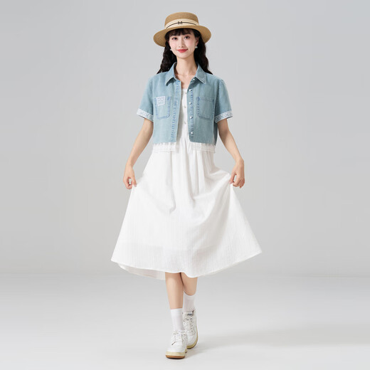 Kuaiyu women's suit 2025 new summer short denim shirt with white dress casual and sweet white L