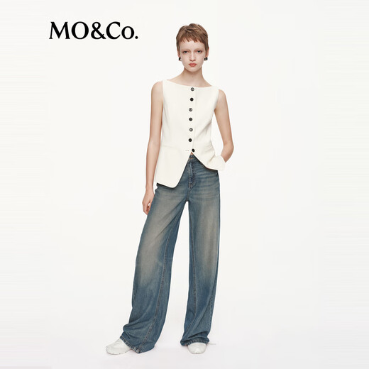 MO&Co.神裤2025秋新品洗磨猫须天丝棉中腰精裁及地直筒牛仔裤MBE3JEN026 牛仔蓝色 S /S