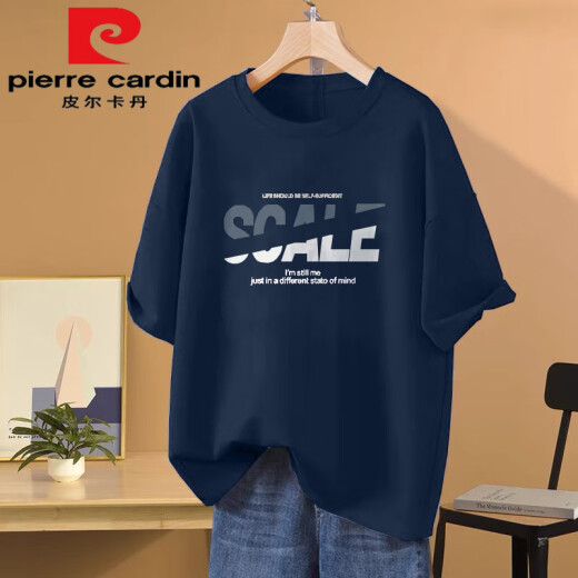 Pier Cardin pesado 100 algodón puro camiseta de manga corta para mujeres 2025 Nuevo verano casual versátil suelto de gran tamaño a media manga top tendy 1049# azul azul marino [100% puro algodón] El flujo de este año [recomendado 80-100Jin [Jin equivale a 0.5 kg]]