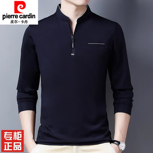 
Pier Cardin spring small stand collar men's long-sleeved T-shirt half-zipper body shirt fashionable casual middle-aged single-piece men's top P6625 top blue M 165