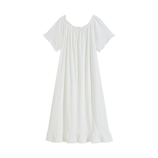 
Yalu French short-sleeved nightgown for women's cotton summer long princess style pajamas home clothes white long skirt 2025 white DSL695 M 160