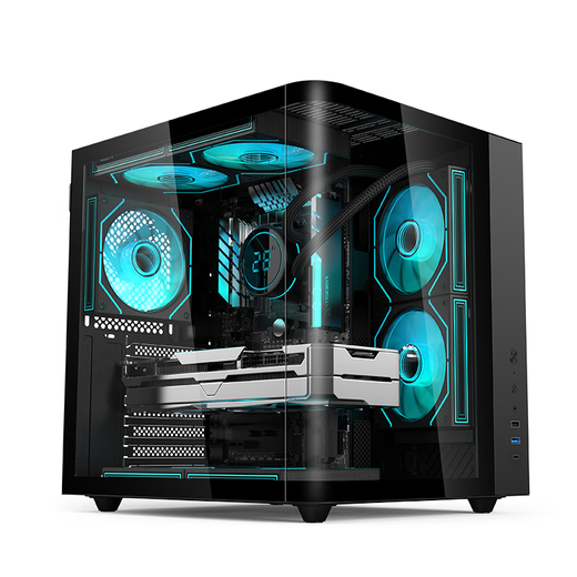 Shuoyi Kunpeng CH2+ CH3+ desktop computer ATX main case white side transparent curved glass sea view room small size chassis case game e-sports 240 water cooling curved glass Kunpeng CH2+ black
