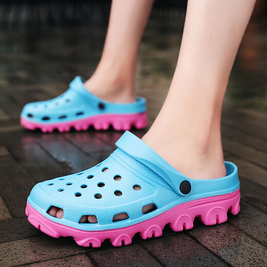 Ningmeng Big Foot Wide Foot Hole Shoes Sandals de tamaño extra grande para hombres Sumanes sin deslizamiento sin deslizamiento de doble uso de doble uso más zapatos de playa grasas y más grandes S9859 Azul oscuro 37