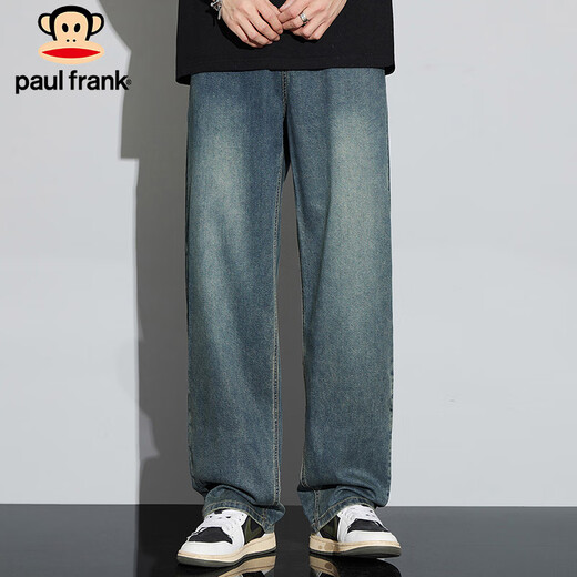 大嘴猴（paul frank）牛仔裤男士夏季宽松冰丝裤子男天丝莱赛尔休闲裤男裤 复古蓝色 32