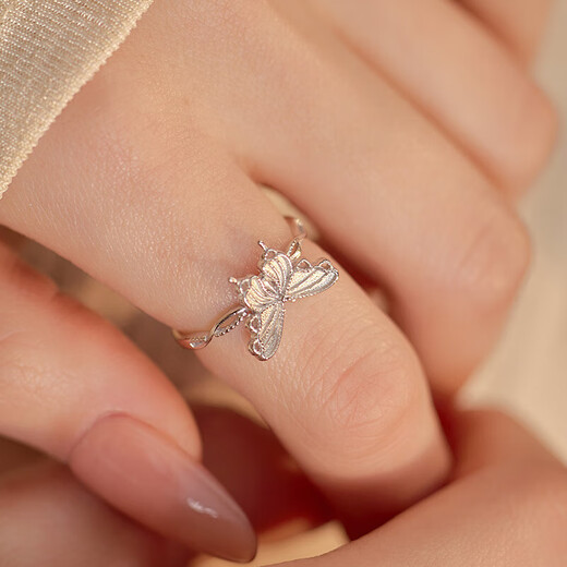 S999 sterling silver summer forest style butterfly ring for women, high-end and temperament, popular index finger ring, pure silver gift, ins style, platinum, no Specifications