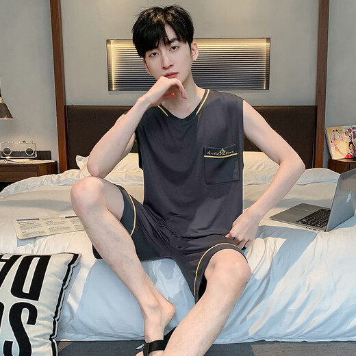 Dugu jialuo modal pyjamas masculin de gilet de glace de glace d'été sans manches mince adolescente étudiante étudiante de grande taille de vêtements de maison