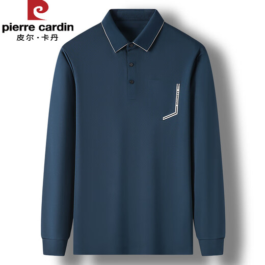 Camiseta de seda de hielo de Pierre Cardin, solapa de manga larga de manga larga para hombres, camiseta de mediana edad de manga de hielo de gama alta de alta gama de secado rápido con bolsillos de bolsillo Haqing-7036 m 165