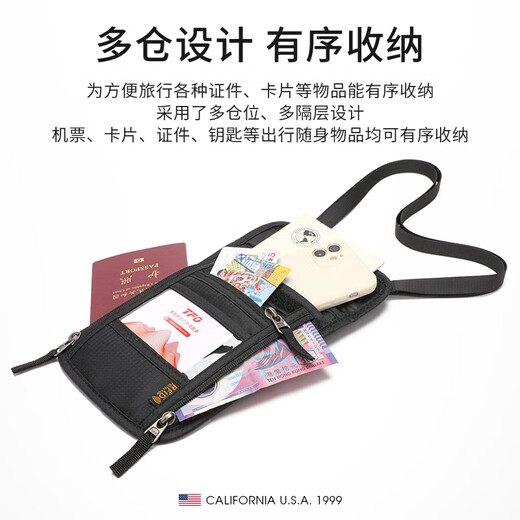 TFO travel ID bag, passport bag, halter neck multi-function cross-disk certificate bag, casual outdoor travel private bag, black