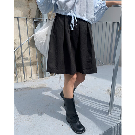 EVERTRUE2024夏季半身A字女新款韩版高腰百褶宽松短裙子13781 浅杏 S