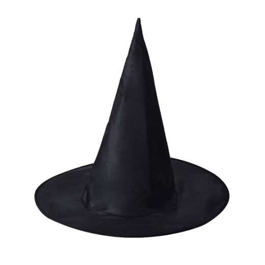 Halloween Hat Witch Party Decoration Corner Mesh Pumpkin Print Magician Witch Hat Black Pointed Wizard Hat Pleated Witch Hat-Black One Size