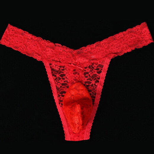 Universal sexy underwear men's lace triangle shorts sexy egg-filled thong men's big airplane masturbation props red lace-balls XL size 145-180Jin Jin equals 0.5 kg
