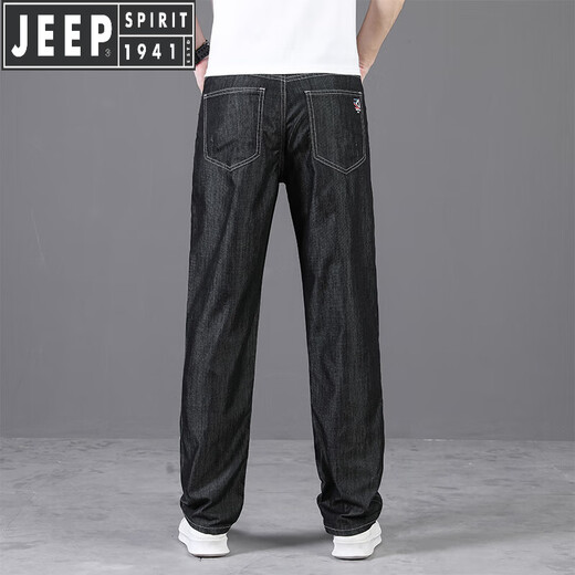 Jeep Spirit Jeep Ice Silk Jeans Men's Summer mince droite lâche 2025 Nouveau pantalon pour hommes décontractés d'été Black 9763 31 Circonférence de taille 2 pieds 4