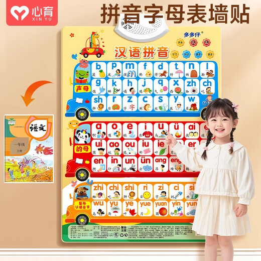 宝宝有声早教挂图婴幼儿童认知学说话发声益智玩具识字点读书墙贴 同步一年级】汉语拼音有声挂图（送电池挂钩音节认知