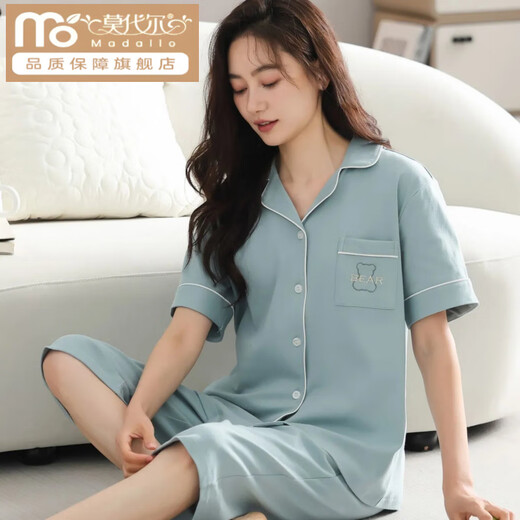 
Modal cotton pajamas for women in summer short-sleeved cropped pants large-size cardigan for middle-aged and young ladies suits for outdoor wear home clothes n9898 short-sleeved cropped pants cardigan M (80-100Jin [Jin equals 0.5 kg])